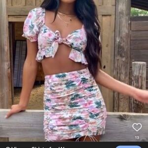 O.VIANCA Floral Two-Piece Set with Puff Sleeves